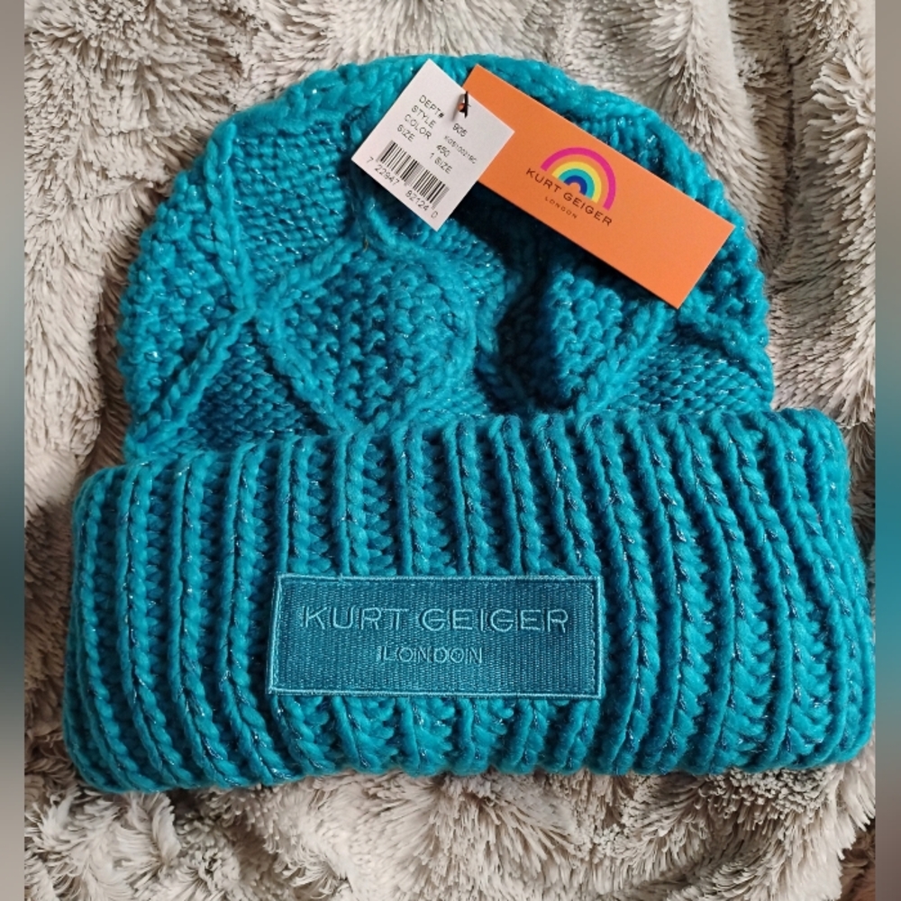 Kurt Geiger Hat  Cable Knit Logo Patch BeanieUnworn New with tags.